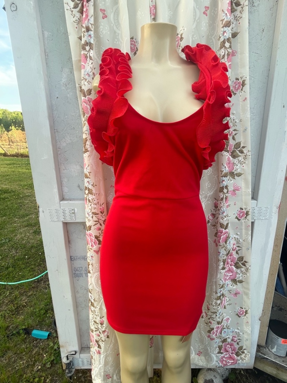 SHEIN Red Ruffle-Shoulder Mini Dress